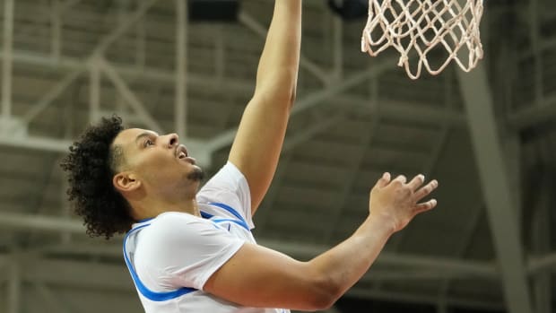 Jul 16, 2023; Toronto, Ontario, Canada; USA-Kentucky forward Tre Mitchell (4) goes up to make a basket against Canada during the first half of the Men's Gold game at Mattamy Athletic Centre. Mandatory Credit: John E. Sokolowski-USA TODAY Sports